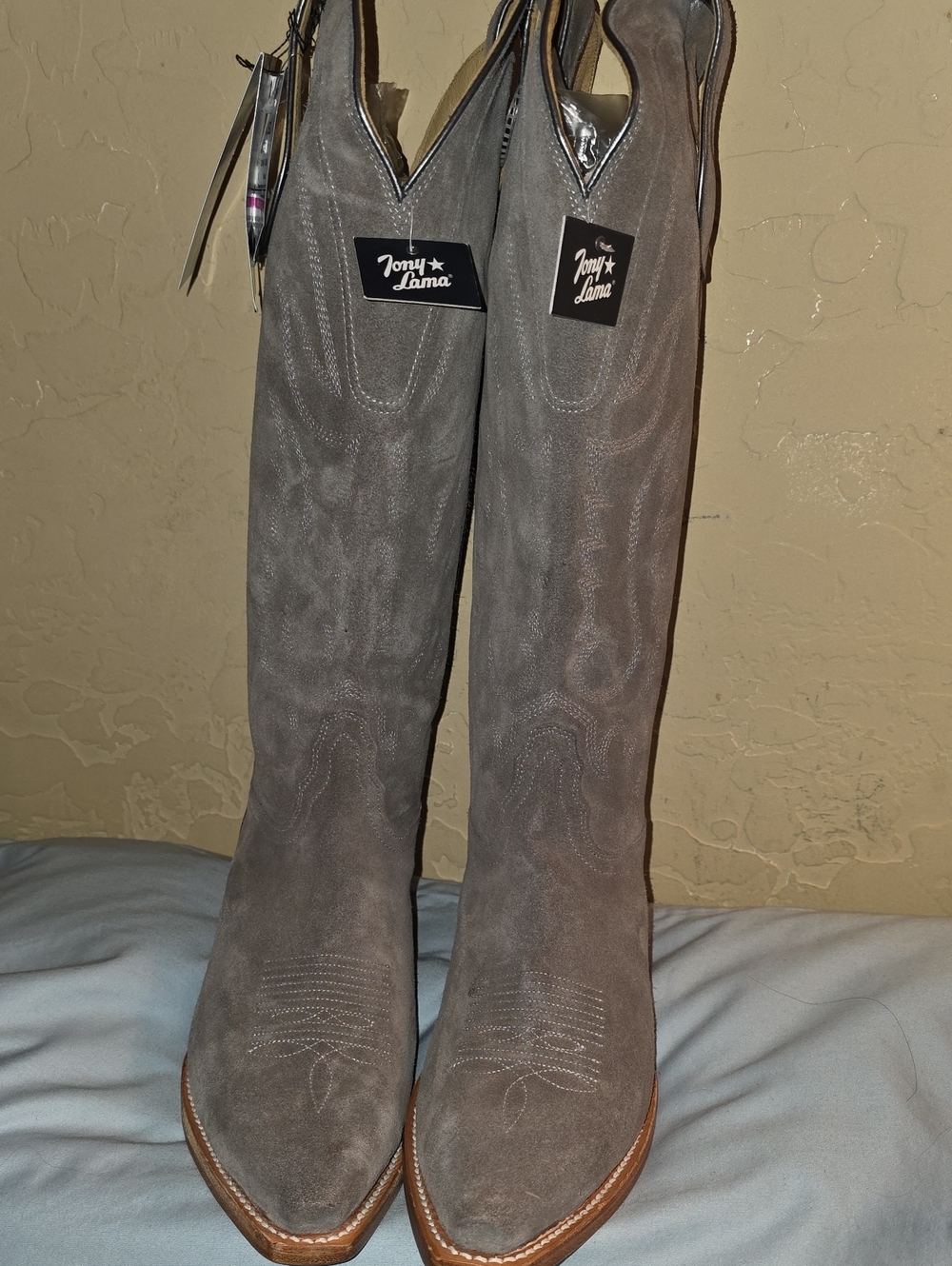 350- Tony Lama Ash Grey Liz Suede Western Knee-High Boots Dr4260 Size10B